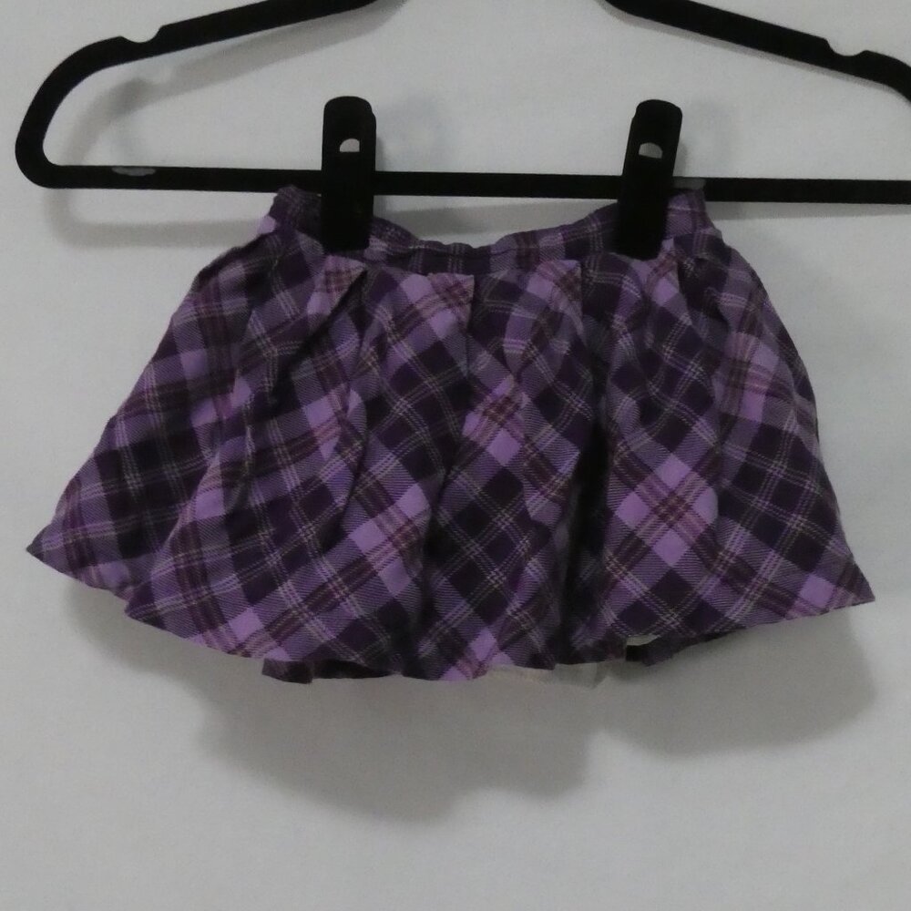 LITTLE ME size 2 baby girl Purple Plaid Skirt With White Lining and Lace Trim